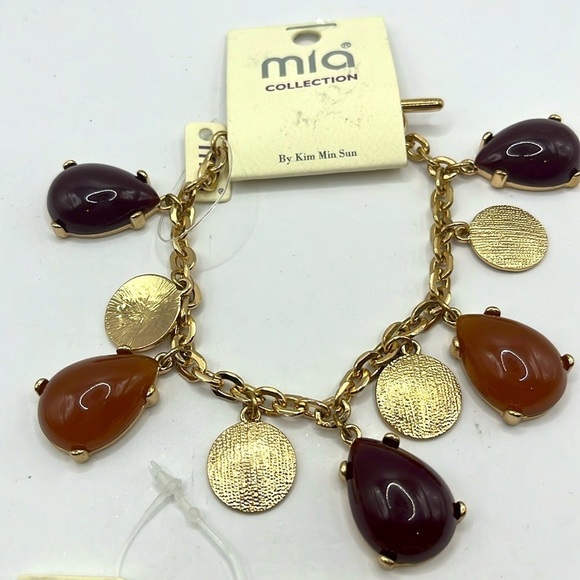 2 Mia Collection Women’s Jewelry Blue Maroon Orange Gold Tone Bracelet Toggle - Picture 3 of 9